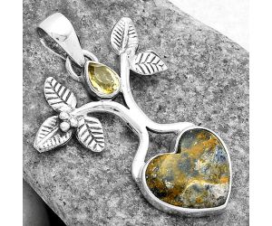 Tree of Life - Heart Indian Blanket Jasper & Citrine Pendant SDP103070 P-1420, 13x14 mm