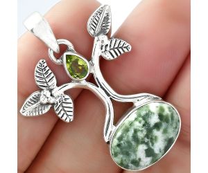 Tree of Life - Dioptase & Peridot Pendant SDP103073 P-1420, 11x15 mm