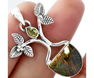 Tree of Life - Turkish Rainforest Chrysocolla & Peridot Pendant SDP103080 P-1420, 12x14 mm