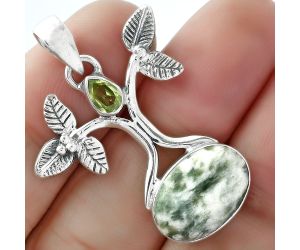 Tree of Life - Dioptase & Peridot Pendant SDP103083 P-1420, 11x15 mm