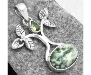 Tree of Life - Dioptase & Peridot Pendant SDP103083 P-1420, 11x15 mm