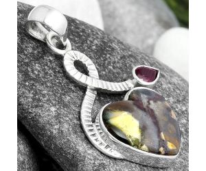 Valentine Gift Heart Purple Cow Jasper & Garnet Pendant SDP104175 P-1111, 15x17 mm