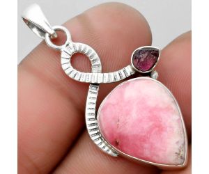 Rhodochrosite Argentina & Pink Tourmaline Rough Pendant SDP104186 P-1111, 16x20 mm