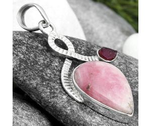 Rhodochrosite Argentina & Pink Tourmaline Rough Pendant SDP104186 P-1111, 16x20 mm