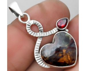 Valentine Gift Heart Purple Cow Jasper & Garnet Pendant SDP104189 P-1111, 16x17 mm