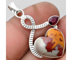 Valentine Gift Heart Natural Noreena Jasper & Garnet Pendant SDP104200 P-1111, 16x16 mm