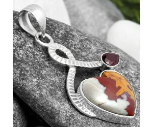 Valentine Gift Heart Natural Noreena Jasper & Garnet Pendant SDP104200 P-1111, 16x16 mm