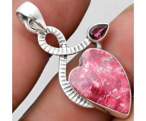 Valentine Gift Heart Pink Thulite - Norway & Garnet Pendant SDP104202 P-1111, 14x20 mm