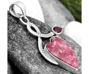 Valentine Gift Heart Pink Thulite - Norway & Garnet Pendant SDP104202 P-1111, 14x20 mm