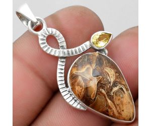 Natural Rock Calcy & Citrine Pendant SDP104207 P-1111, 16x22 mm