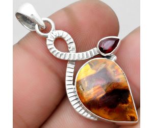 Natural Pietersite - Namibia & Garnet Pendant SDP104208 P-1111, 13x20 mm