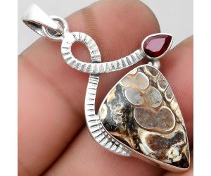 Natural Rock Calcy & Garnet Pendant SDP104212 P-1111, 15x21 mm