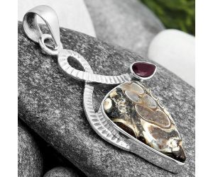 Natural Rock Calcy & Garnet Pendant SDP104212 P-1111, 15x21 mm