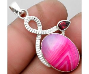 Natural Pink Botswana Agate & Garnet Pendant SDP104216 P-1111, 15x20 mm