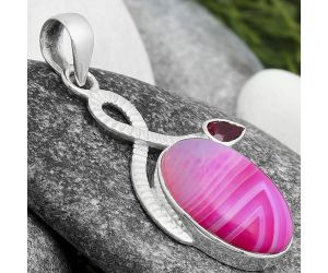 Natural Pink Botswana Agate & Garnet Pendant SDP104216 P-1111, 15x20 mm