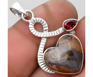 Valentine Gift Heart Purple Cow Jasper & Garnet Pendant SDP104217 P-1111, 16x17 mm