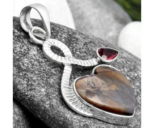 Valentine Gift Heart Purple Cow Jasper & Garnet Pendant SDP104217 P-1111, 16x17 mm