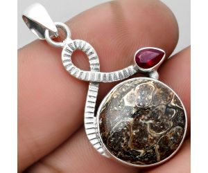 Natural Rock Calcy & Garnet Pendant SDP104219 P-1111, 18x18 mm