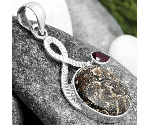 Natural Rock Calcy & Garnet Pendant SDP104219 P-1111, 18x18 mm