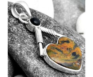 Valentine Gift Heart Pietersite - Namibia & Black Onyx Pendant SDP104325 P-1600, 18x19 mm