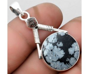 Snow Flake Obsidian & Herkimer Diamond Pendant SDP104352 P-1600, 19x19 mm