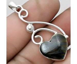 Valentine Gift Heart Natural Blue Tiger Eye Pendant SDP104460 P-1352, 16x17 mm