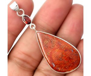 Natural Red Moss Agate & Garnet Pendant SDP104952 P-1098, 18x32 mm