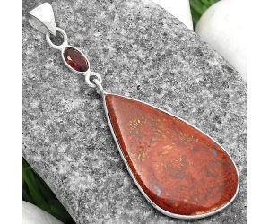 Natural Red Moss Agate & Garnet Pendant SDP104952 P-1098, 18x32 mm