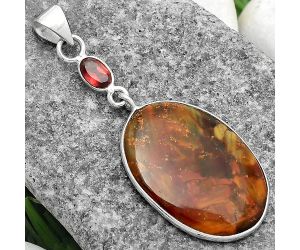 Natural Pietersite - Namibia & Garnet Pendant SDP104966 P-1098, 18x25 mm