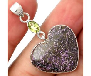 Valentine Gift Heart Natural Purpurite & Peridot Pendant SDP104980 P-1098, 21x22 mm