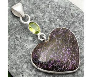 Valentine Gift Heart Natural Purpurite & Peridot Pendant SDP104980 P-1098, 21x22 mm