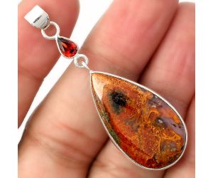 Natural Red Moss Agate & Garnet Pendant SDP104984 P-1098, 16x30 mm