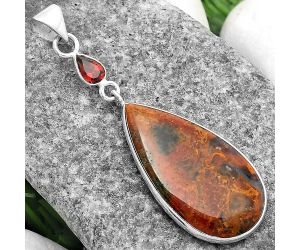 Natural Red Moss Agate & Garnet Pendant SDP104984 P-1098, 16x30 mm