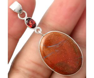 Natural Red Moss Agate & Garnet Pendant SDP104990 P-1098, 18x25 mm