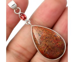 Natural Red Moss Agate & Garnet Pendant SDP105005 P-1098, 17x27 mm