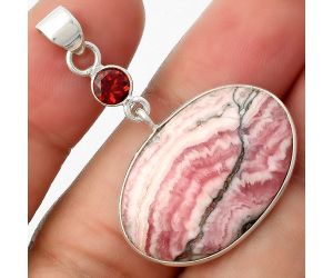 Rhodochrosite Argentina & Garnet Pendant SDP105010 P-1098, 18x27 mm