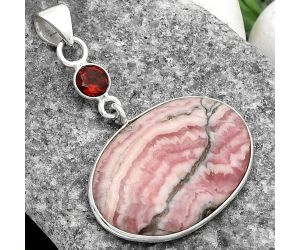 Rhodochrosite Argentina & Garnet Pendant SDP105010 P-1098, 18x27 mm