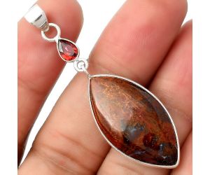 Natural Red Moss Agate & Garnet Pendant SDP105033 P-1098, 15x29 mm