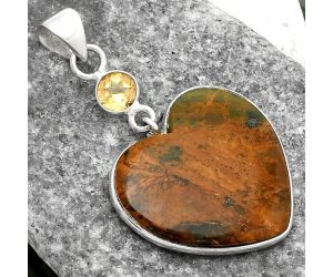 Valentine Gift Heart Turkish Rainforest Chrysocolla & Citrine Pendant SDP105059 P-1098, 22x23 mm