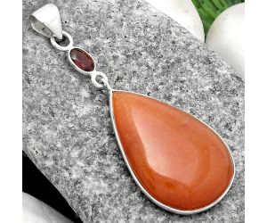 Natural Orange Aventurine & Garnet Pendant SDP105081 P-1098, 19x29 mm