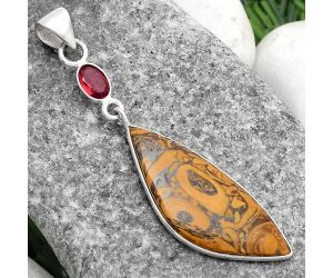 Coquina Fossil Jasper - India & Garnet Pendant SDP105088 P-1098, 13x31 mm