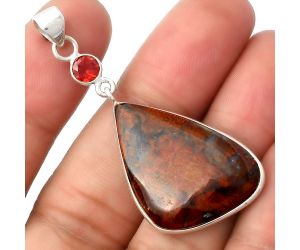 Natural Red Moss Agate & Garnet Pendant SDP105094 P-1098, 19x30 mm