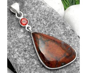 Natural Red Moss Agate & Garnet Pendant SDP105094 P-1098, 19x30 mm