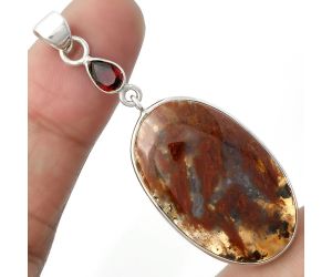 Natural Red Moss Agate & Garnet Pendant SDP105115 P-1098, 19x30 mm