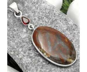 Natural Red Moss Agate & Garnet Pendant SDP105115 P-1098, 19x30 mm