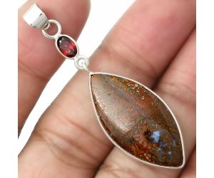 Natural Red Moss Agate & Garnet Pendant SDP105118 P-1098, 15x30 mm