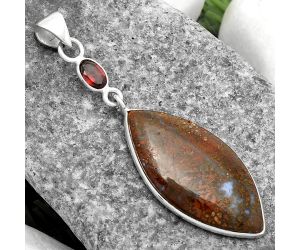 Natural Red Moss Agate & Garnet Pendant SDP105118 P-1098, 15x30 mm