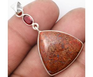 Natural Red Moss Agate & Garnet Pendant SDP105183 P-1098, 22x22 mm