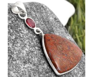 Natural Red Moss Agate & Garnet Pendant SDP105183 P-1098, 22x22 mm