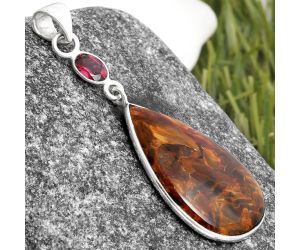 Natural Pietersite - Namibia & Garnet Pendant SDP105184 P-1098, 18x29 mm